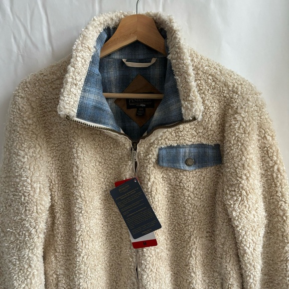 Pendleton Ladies' Softshell Fuzzy Full Zip Sherpa Jacket Beige Heather Medium - Picture 4 of 17